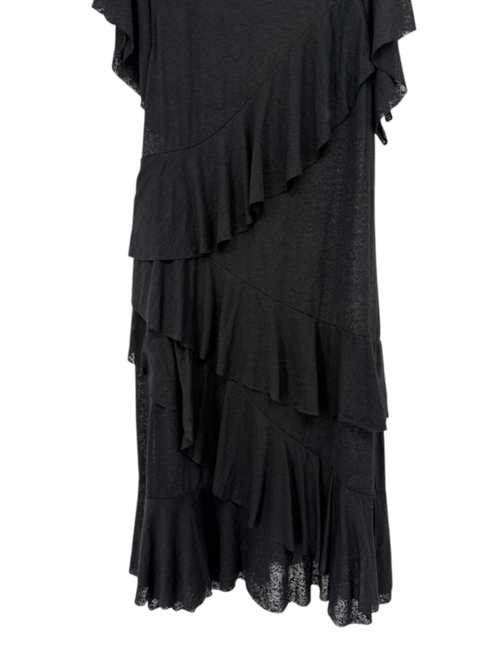 Pitusa Black Ruffle Dress Embroidered Neck Boho Tiered Sheer Peru Size S/M - Picture 10 of 16
